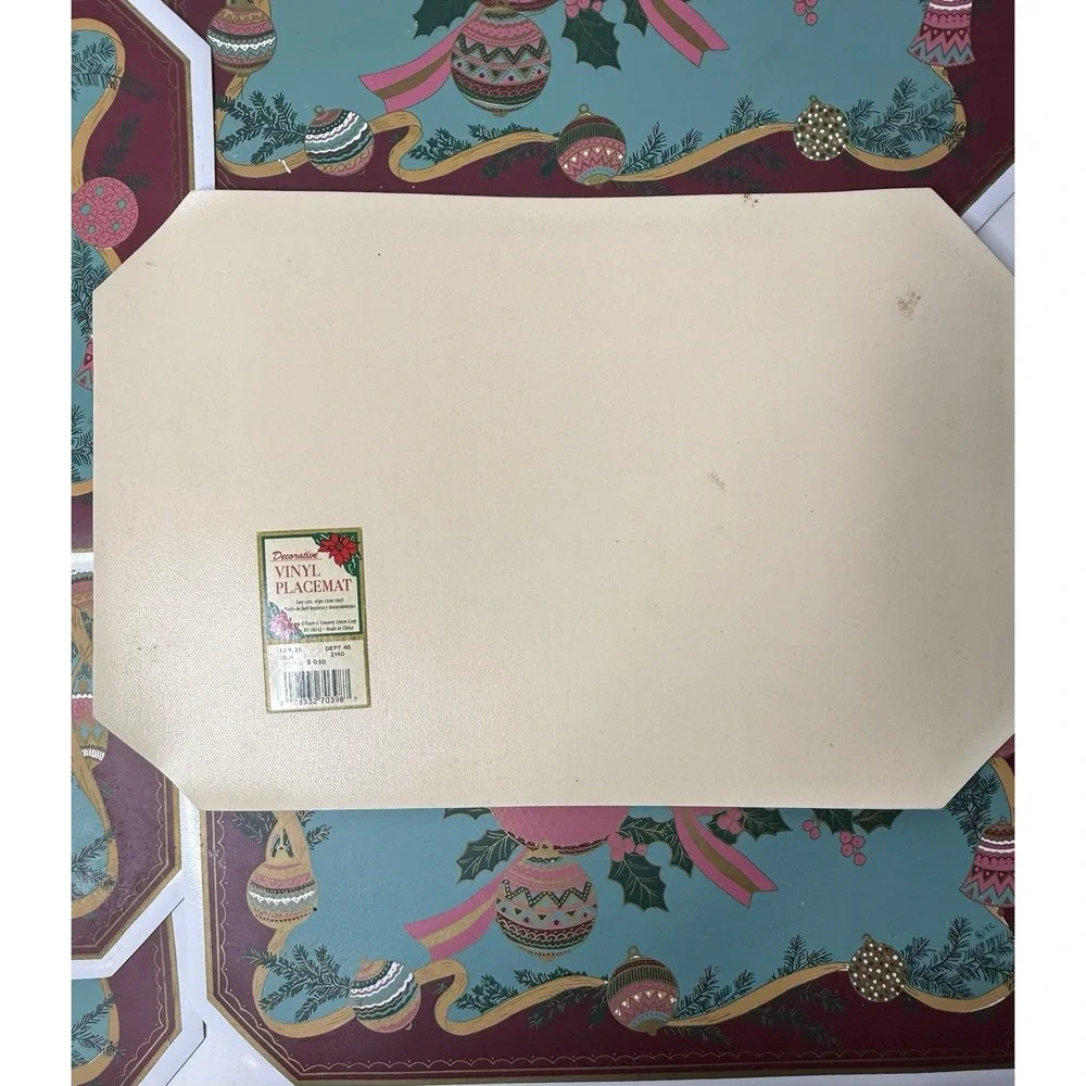 Vintage Town & Country Vinyl Lot Of 12 Placemats Christmas Ornaments‎ Pink 12x18